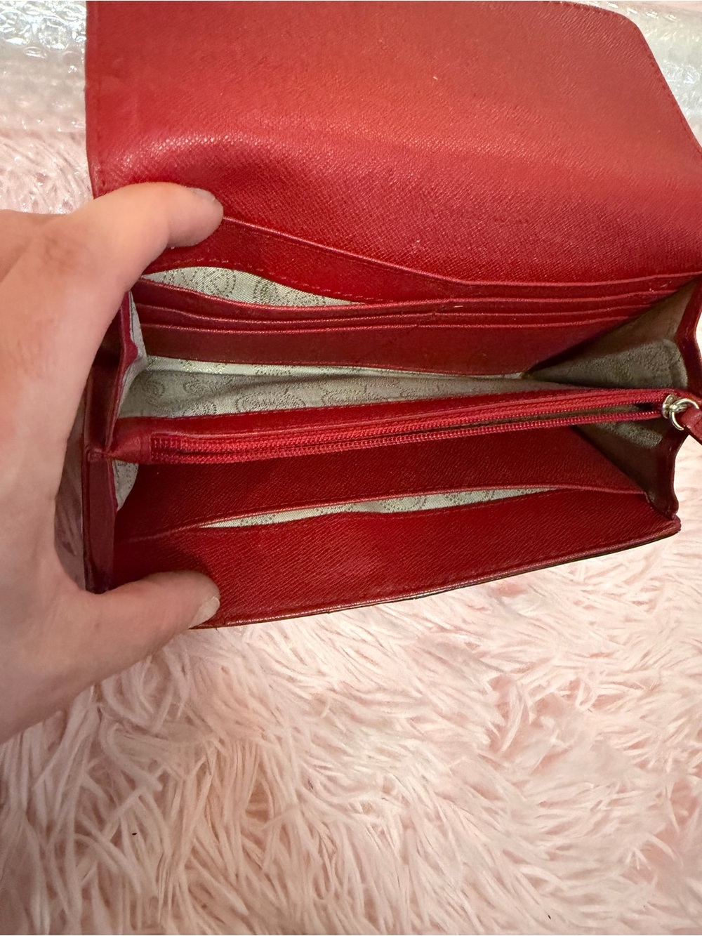 Michael Kors Red Pebbled Leather Wallet with Gold MK Emblem - Picture 7 of 8